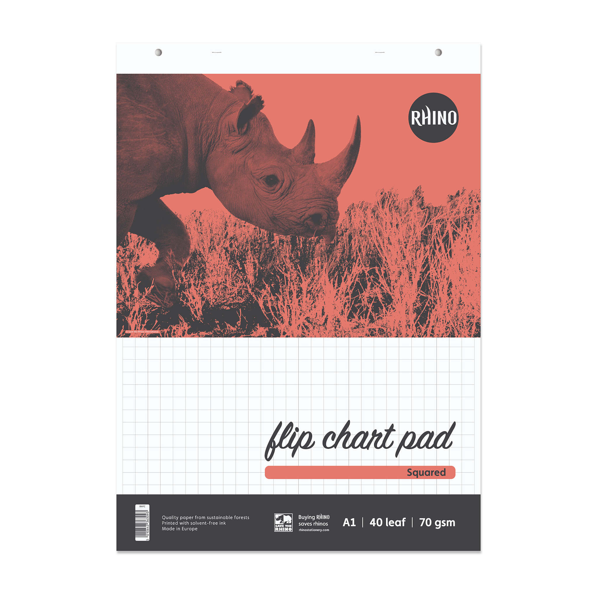 RHINO A1 Flip Chart Pad - 20mm Squared, Blank Alternate | 40-leaf Pack of 1