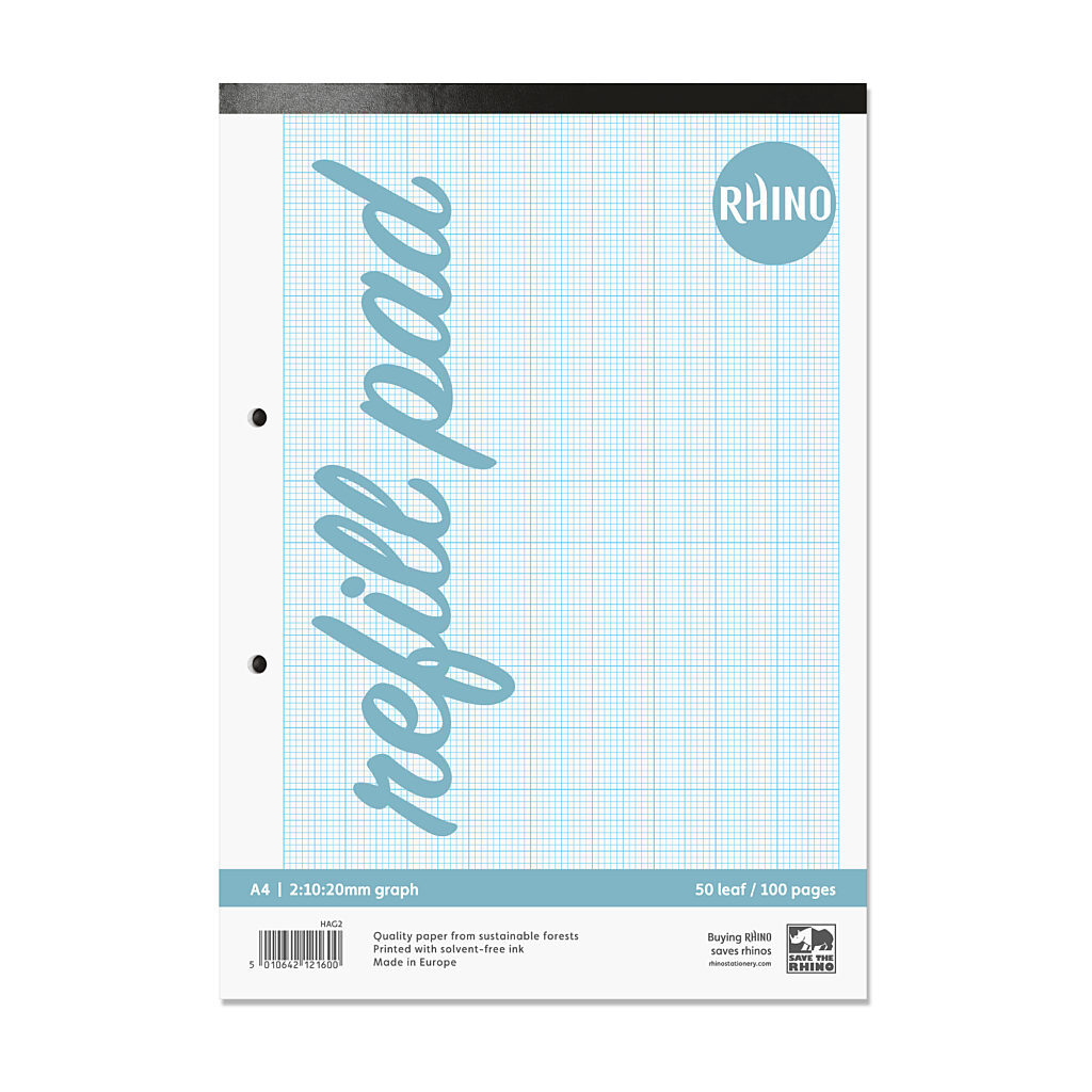 RHINO A4 Graph Pad - 20mm Graph, Blank Alternate | 100pg/1pk