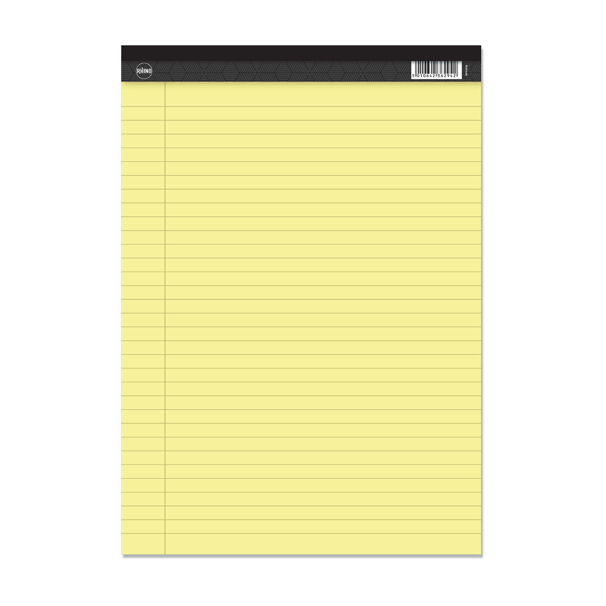 RHINO A4 Legal Pad - 8mm Lined + Margin - Yellow Paper | 100pg/1pk