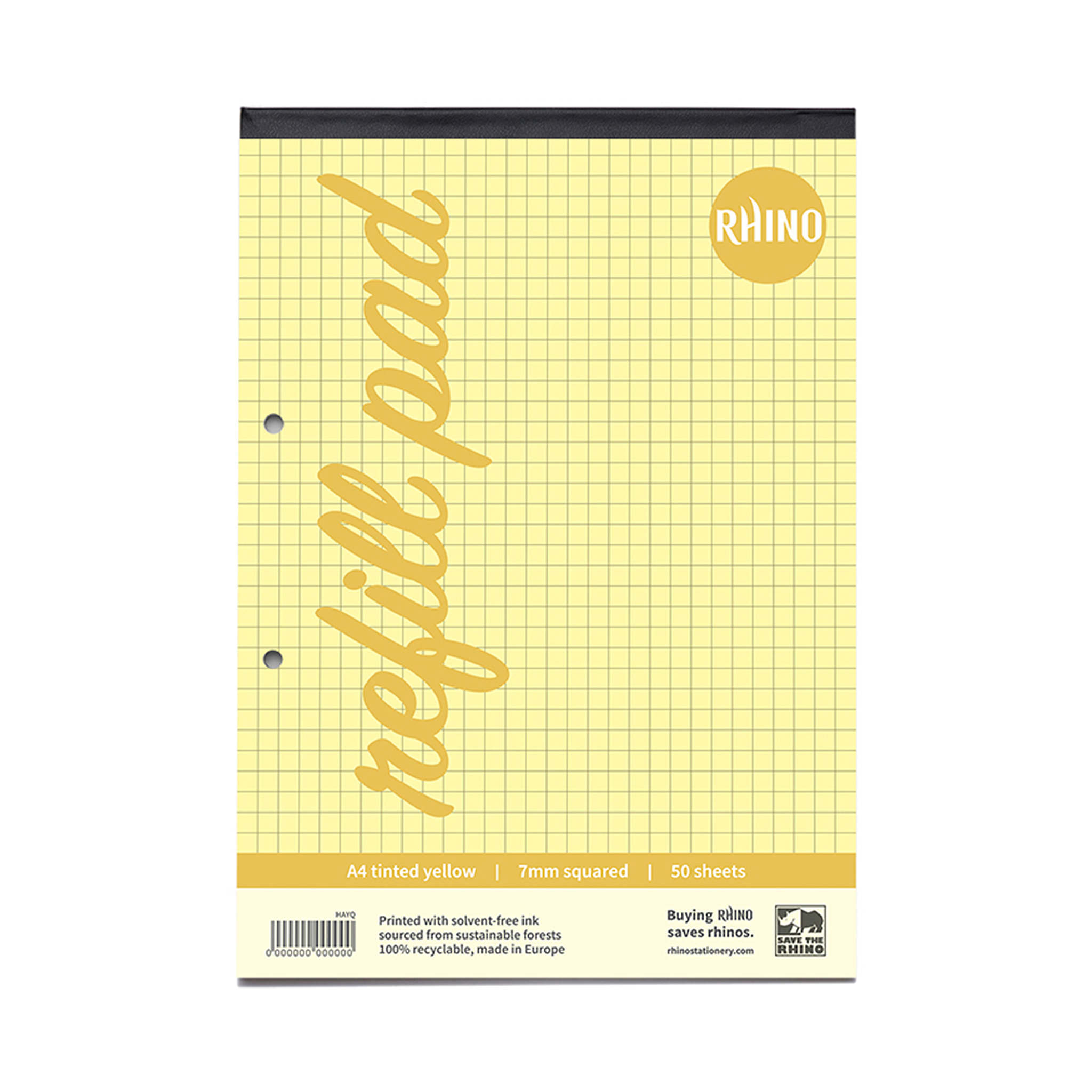 RHINO A4 Refill Pad - Yellow Paper - 7mm Squared | 100pg/1pk