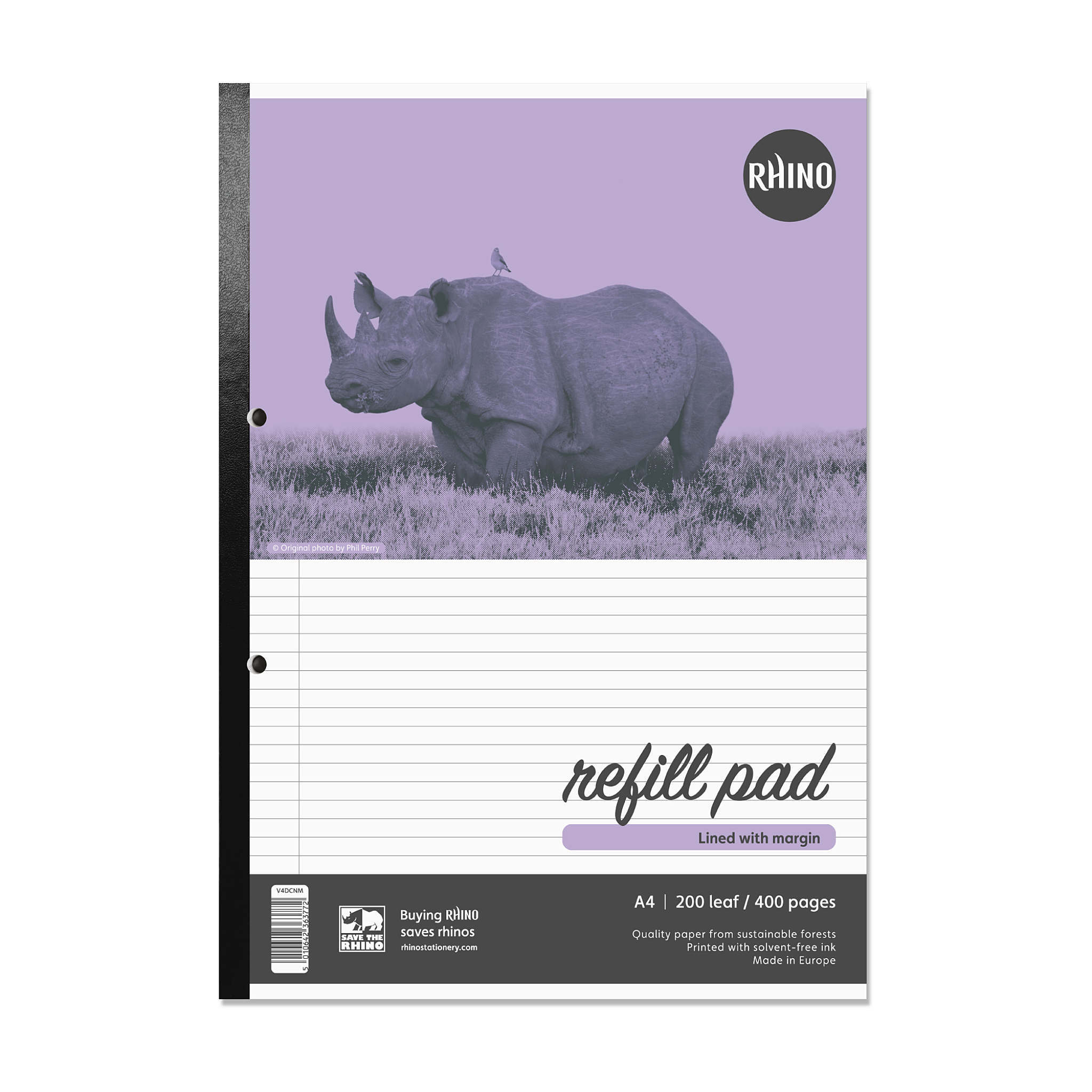 RHINO A4 Refill Pad - 6mm Lined + Margin | 400pg/1pk