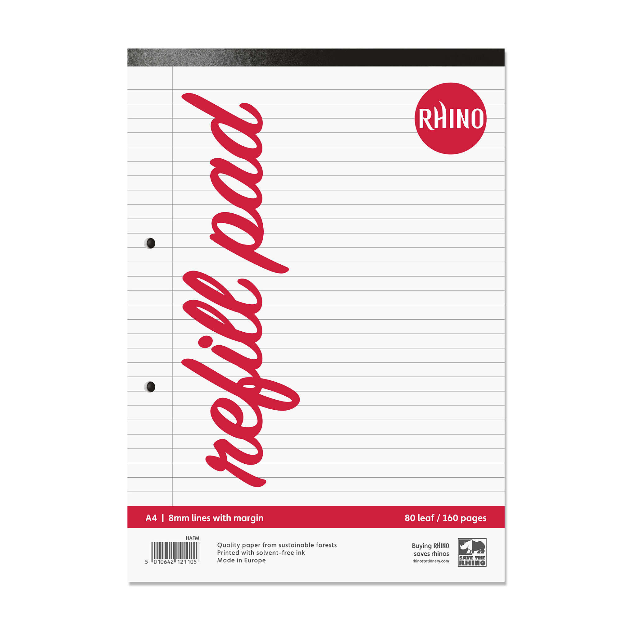 RHINO A4 Refill Pad - 8mm Lined + Margin | 160pg/1pk