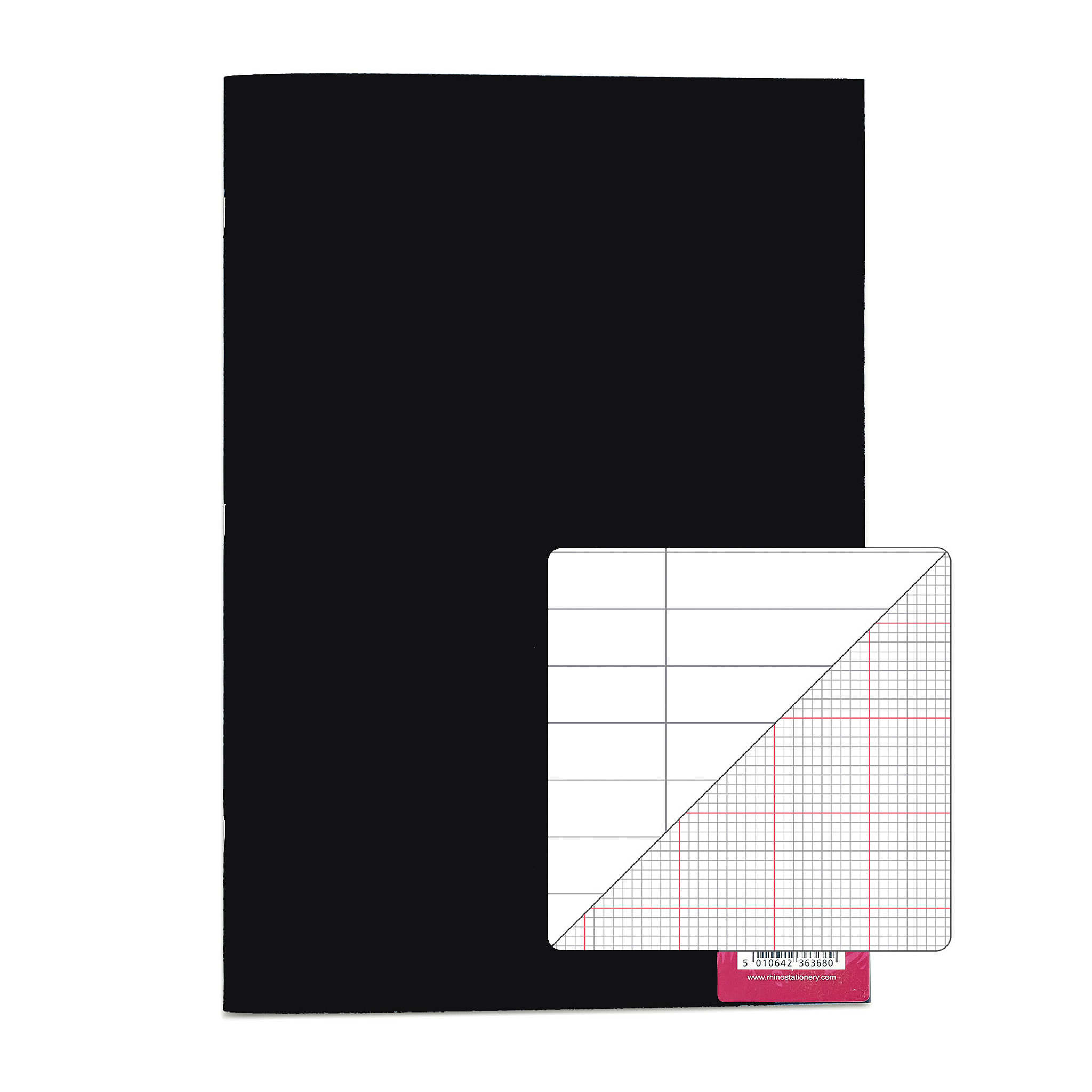 RHINO A4 Science Book - 8mm Lined + Margin/20mm Graph Alternate | 64pg/1pk - Black