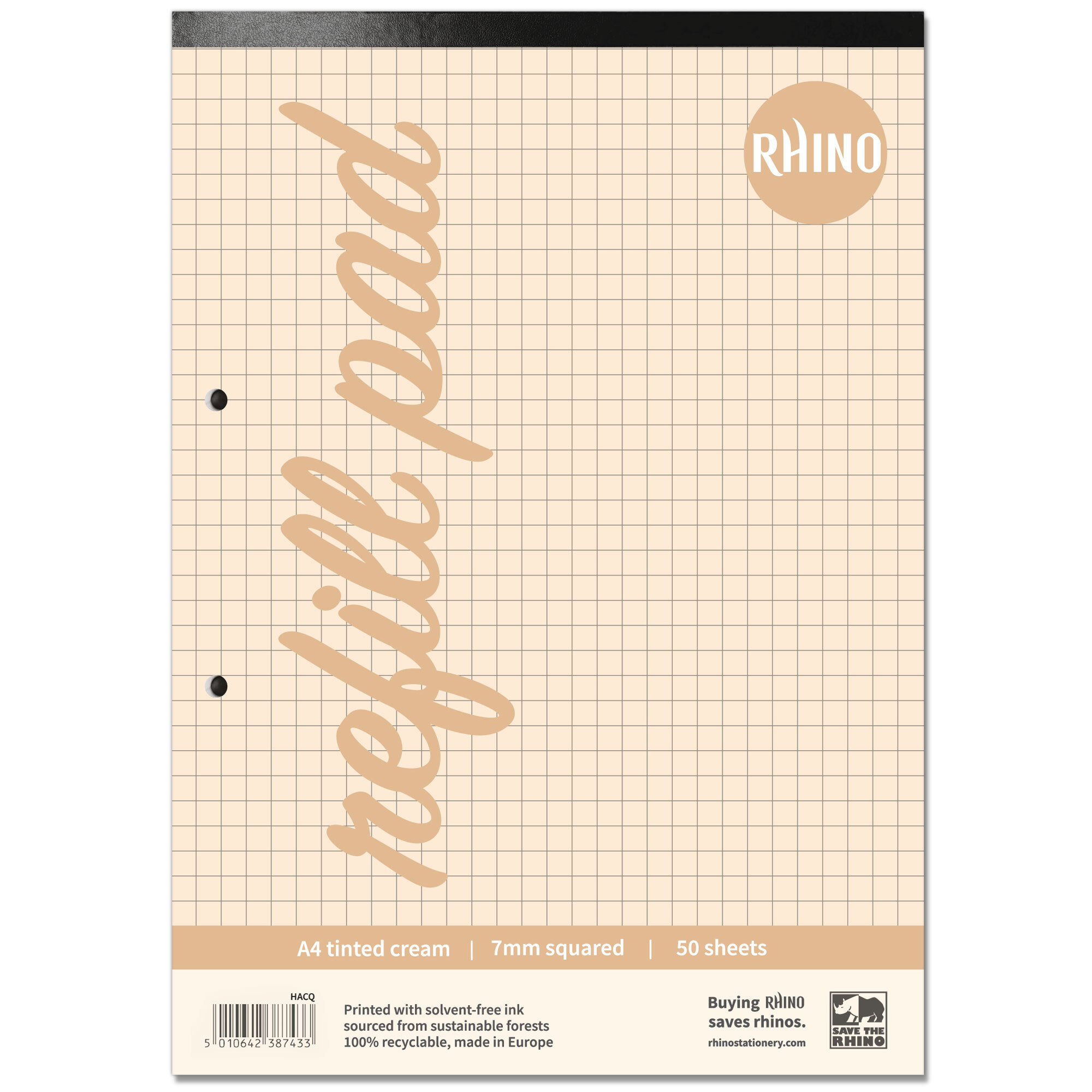 RHINO A4 Refill Pad - Cream Paper - 7mm Squared | 100pg/1pk