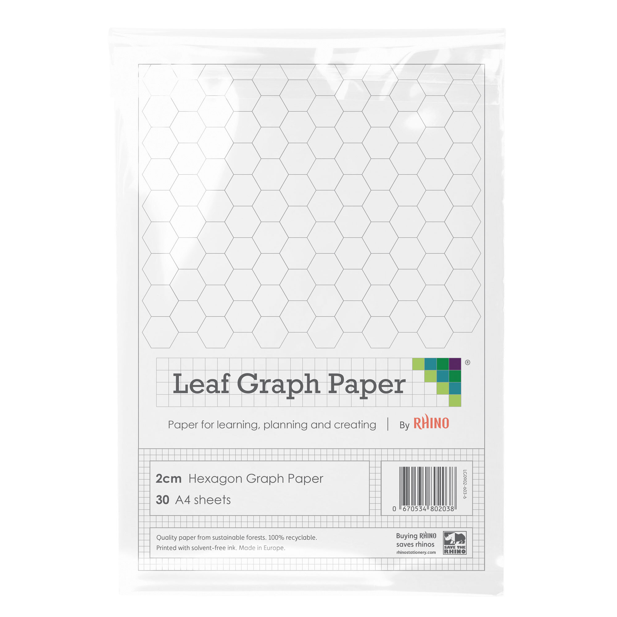Leaf Graph Paper A4 Hexagon Paper - 20mm Hexagon | 30 Leaves