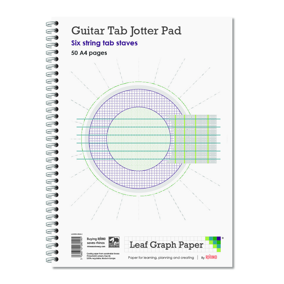 Leaf Graph Paper A4 Guitar Tab Jotter Pad - 6-String Tab Staves | 50pg