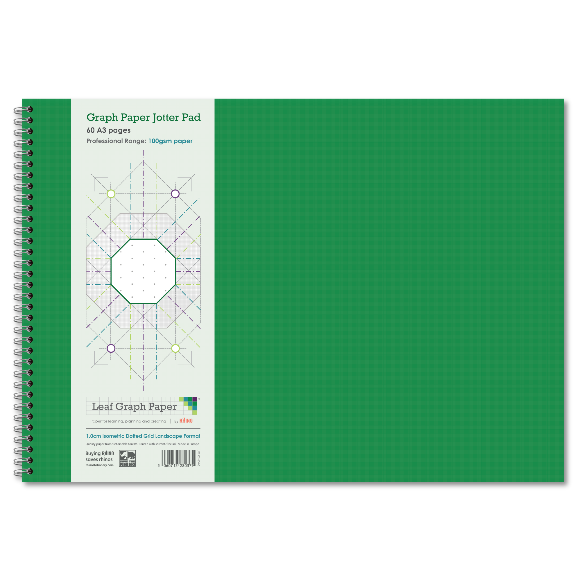 Leaf Graph Paper A3 Dotted Isometric Jotter Pad - 10mm Dotted Triangles | 60pg