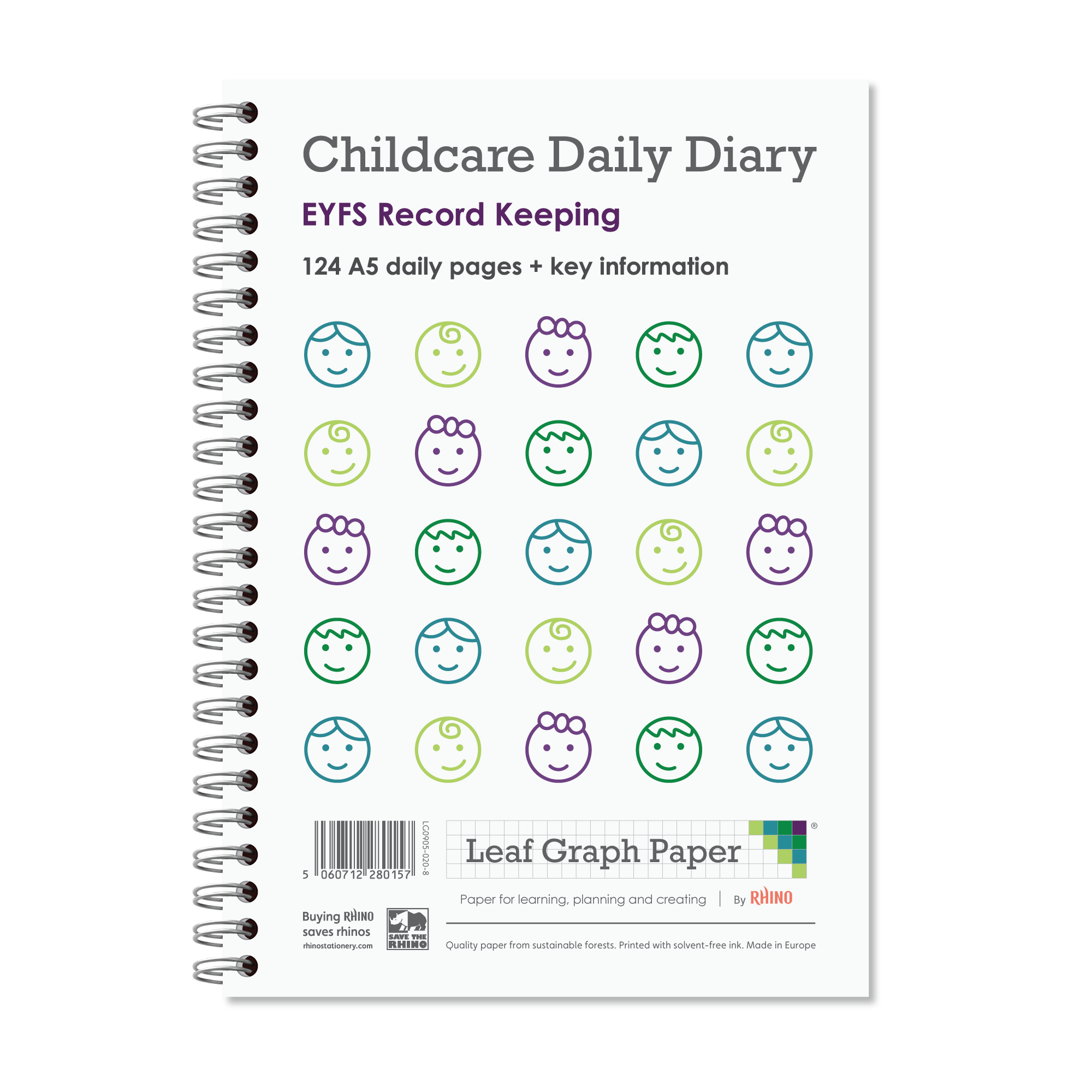 Leaf Graph Paper A5 Childcare Daily Diary | 126pg