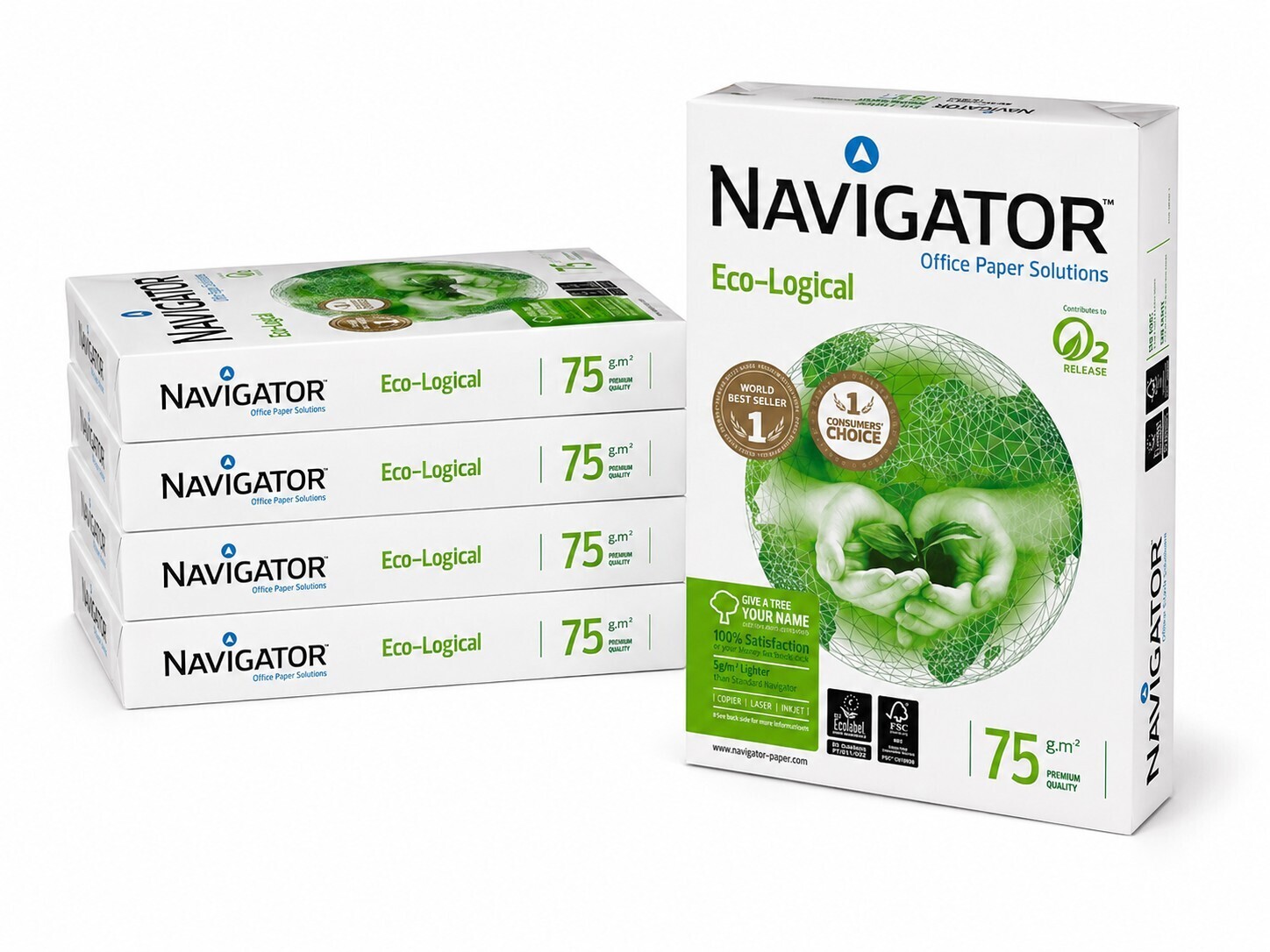 Navigator Eco-Logical A4 White Copy Paper, 75-gsm / 5 Pack