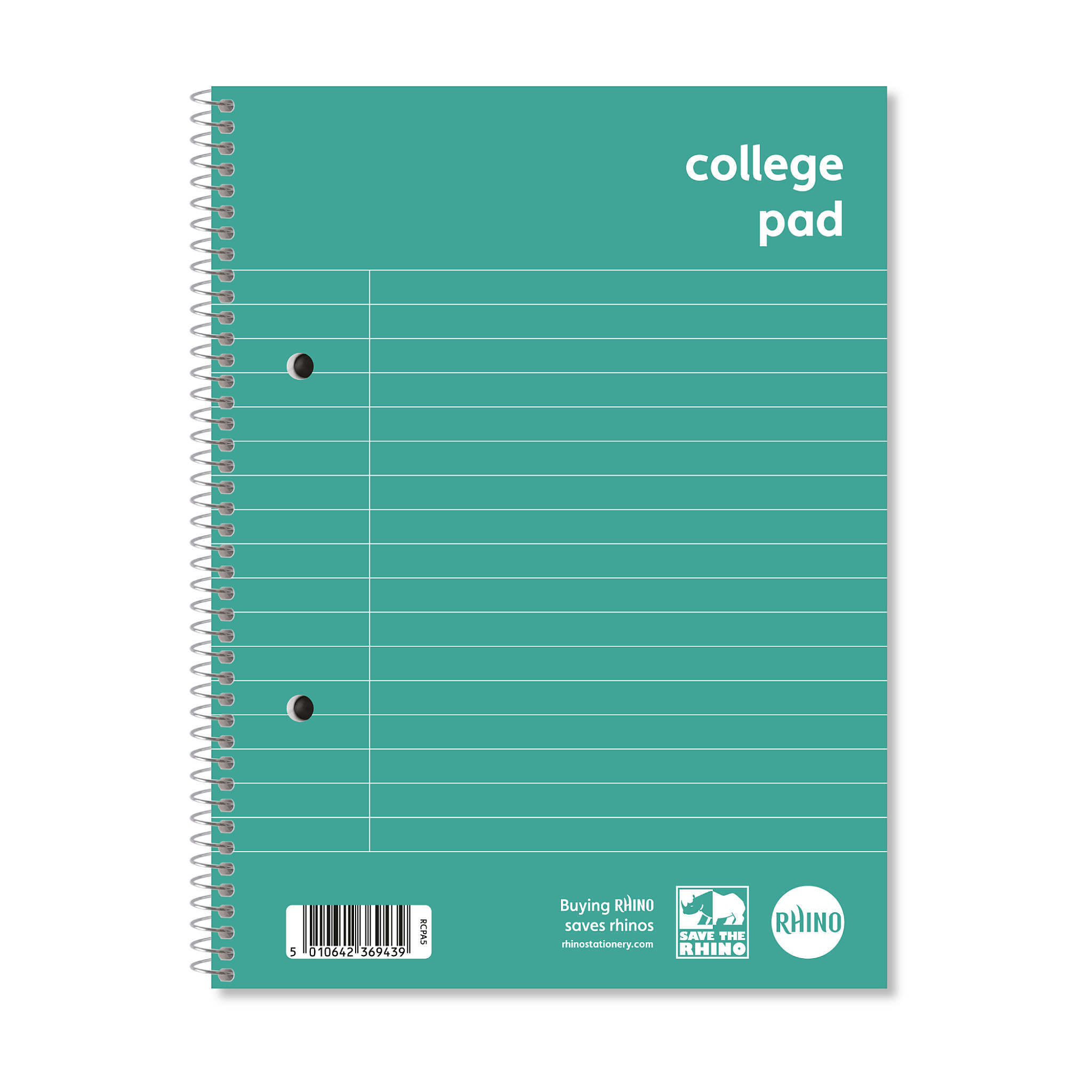 RHINO A5+ College Pad - 8mm Lined + Margin | 140pg/1pk