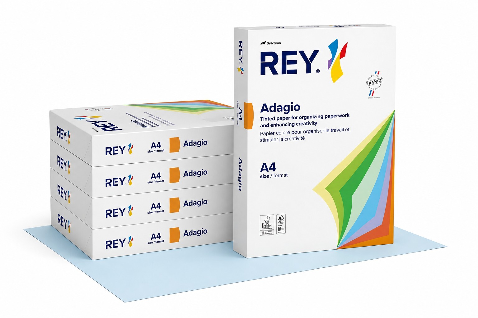 Rey Adagio Coloured Paper, Blue, A4, White Copy Paper, 80-gm / 5 Packs