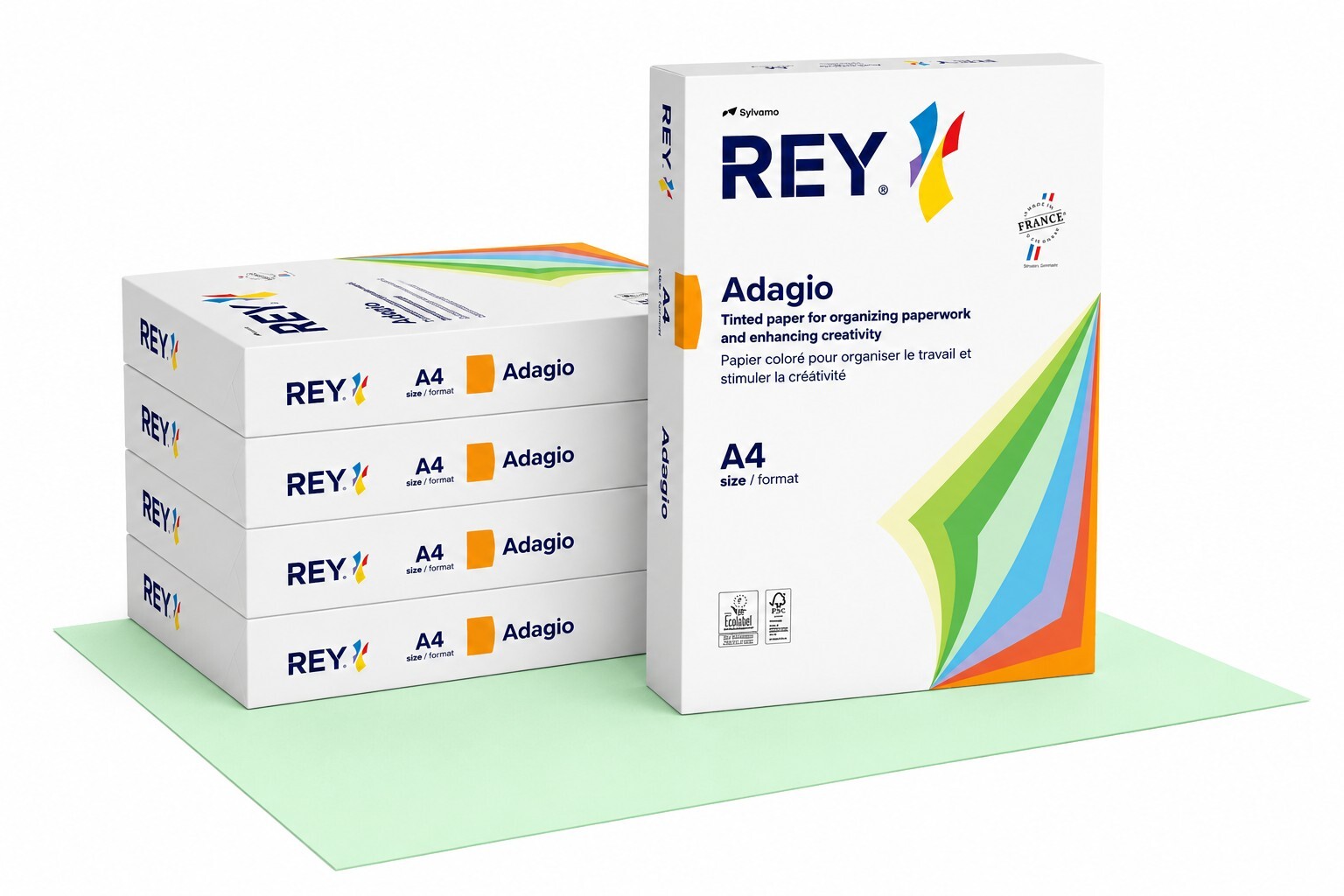 Rey Adagio Coloured Paper, Green, A4, White Copy Paper, 80-gm / 5 Packs