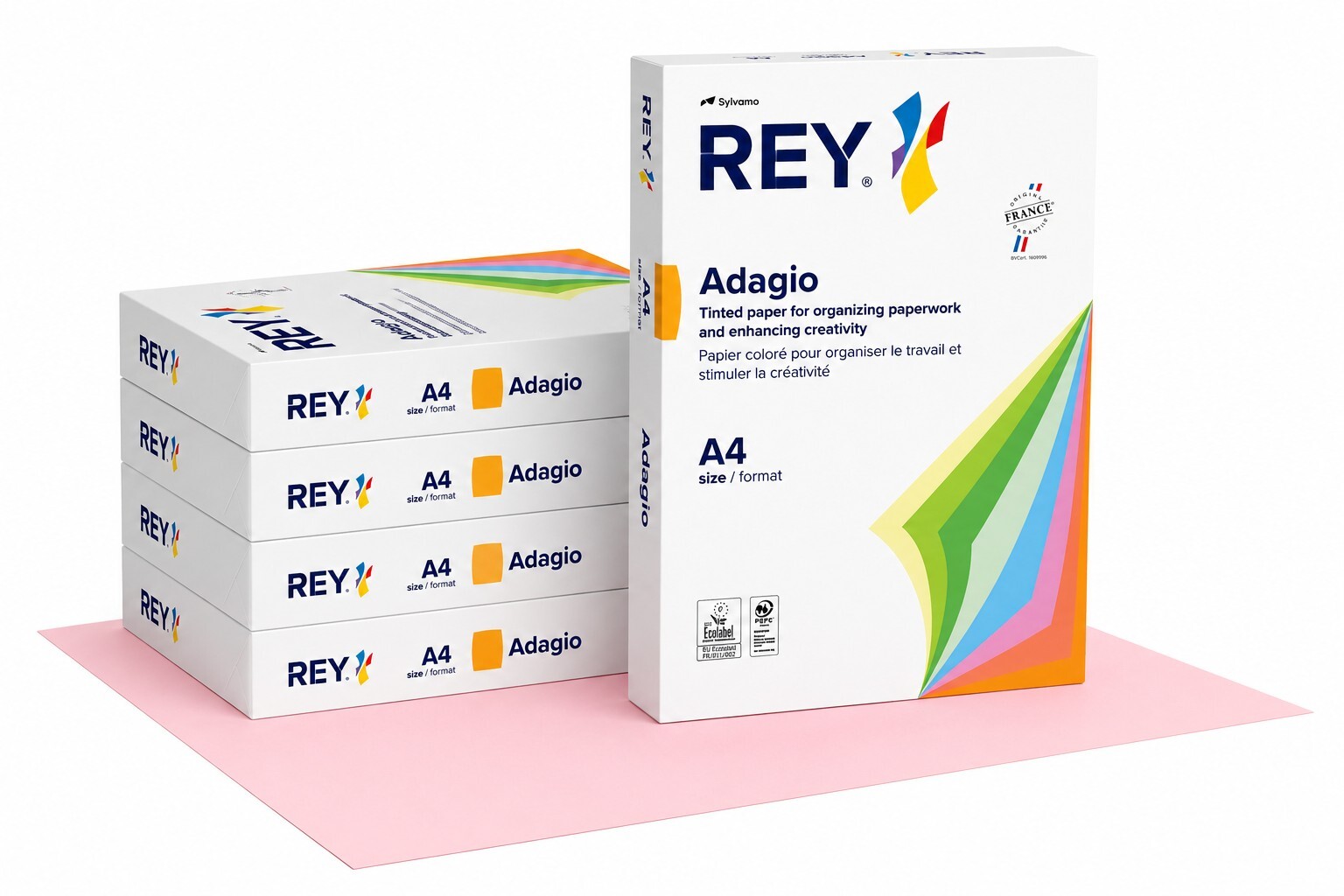 Rey Adagio Coloured Paper, Pink, A4, White Copy Paper, 80-gm / 5 Packs