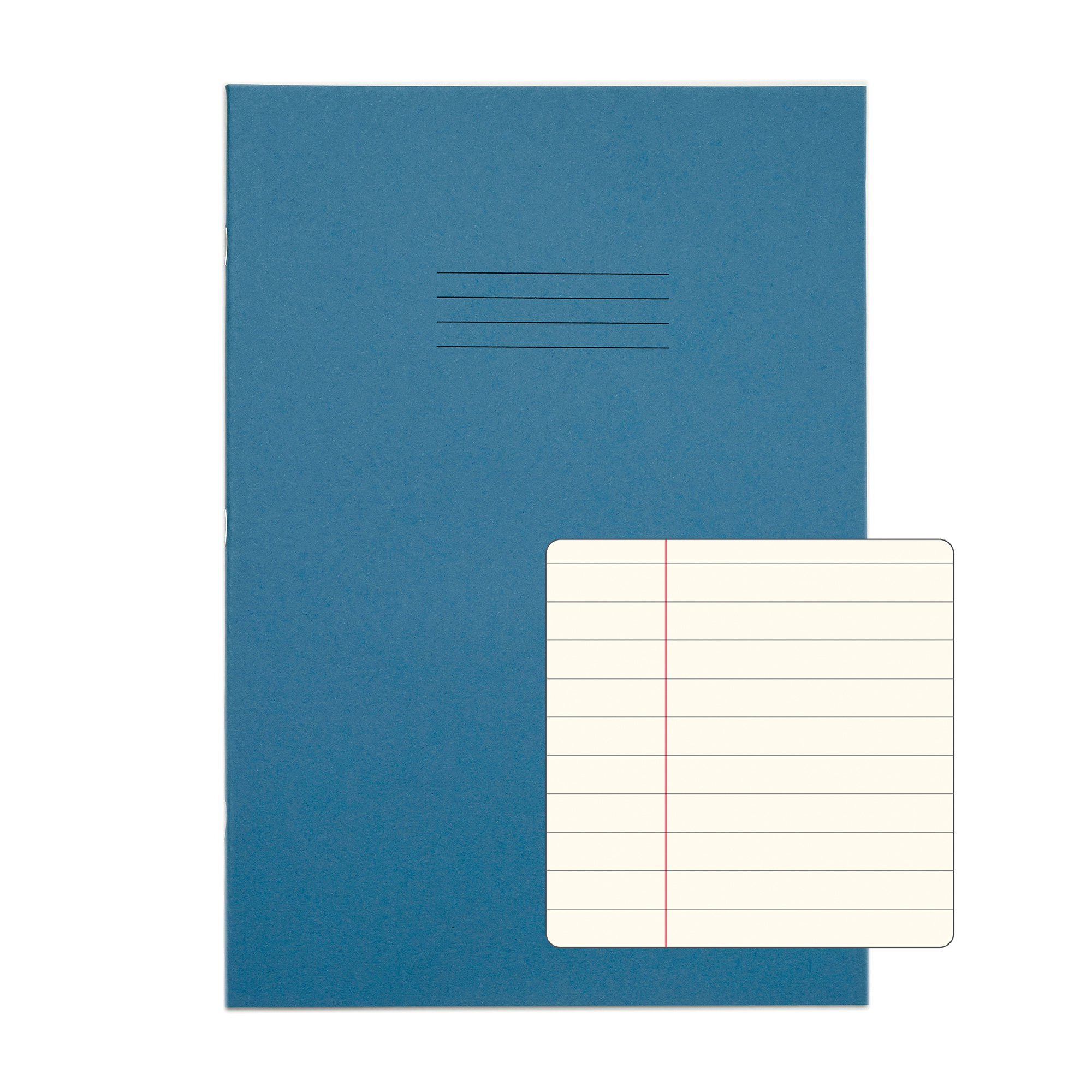RHINO A4 Exercise Book - 8mm Lined + Margin - Cream Tinted Paper | 80pg/10pk - Light Blue