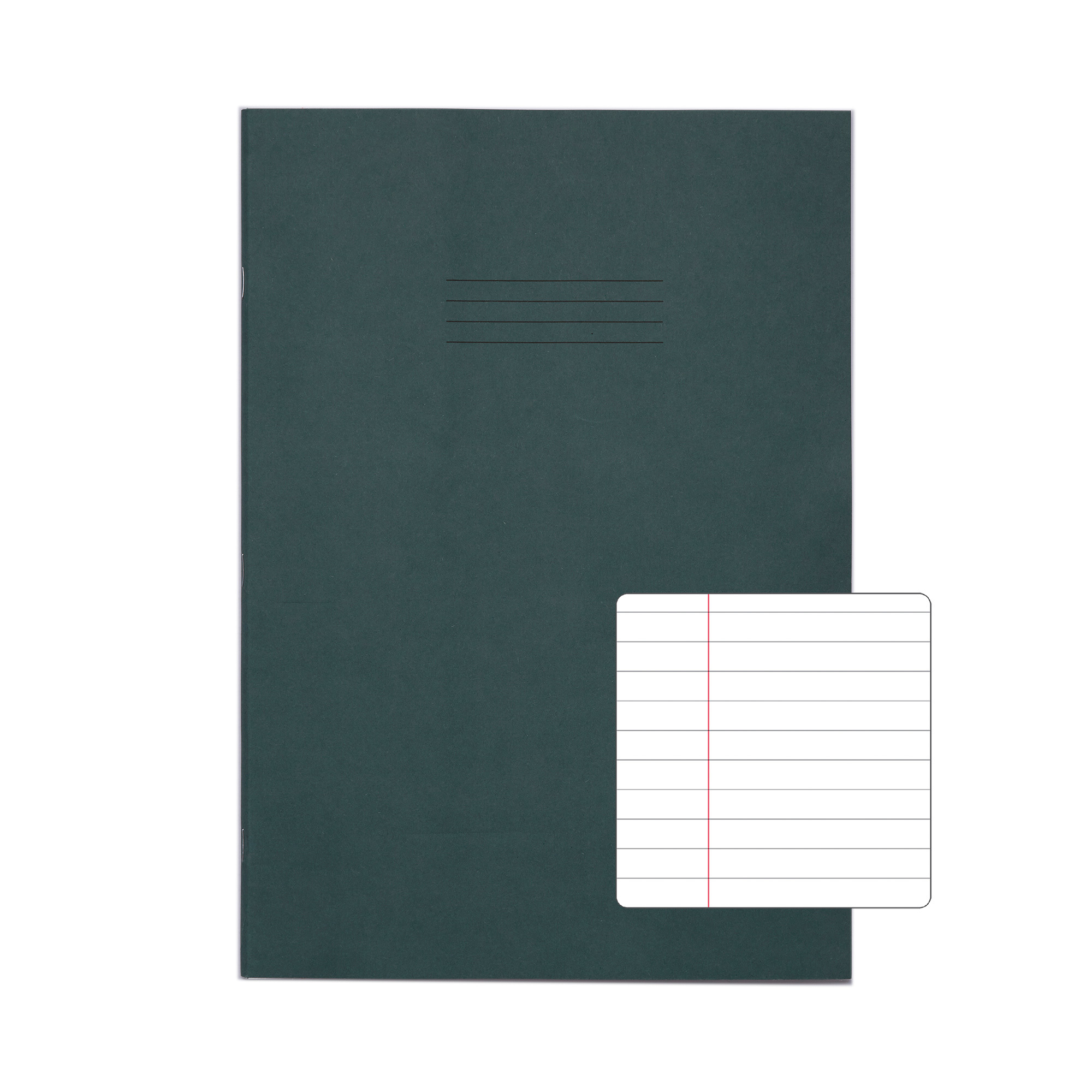 RHINO A4+ Oversized Exercise Book (13 x 9") - 8mm Lined + Margin | 80pg/50pk - Dark Green