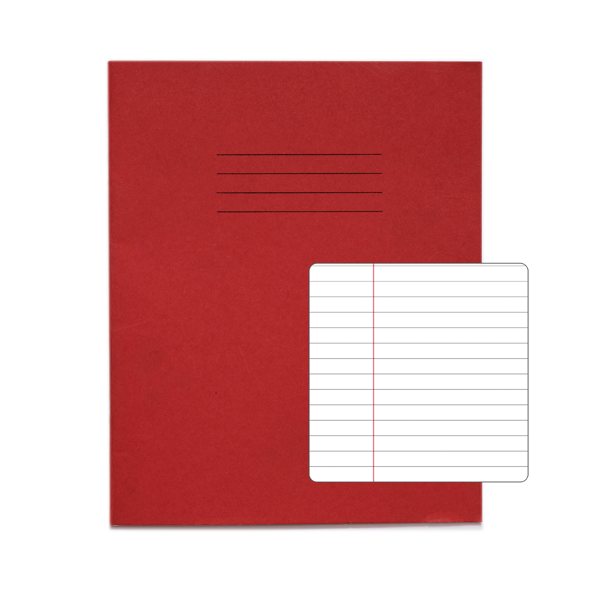 RHINO 8 x 6.5" Exercise Book - 6mm Lined + Margin | 48pg/100pk - Red
