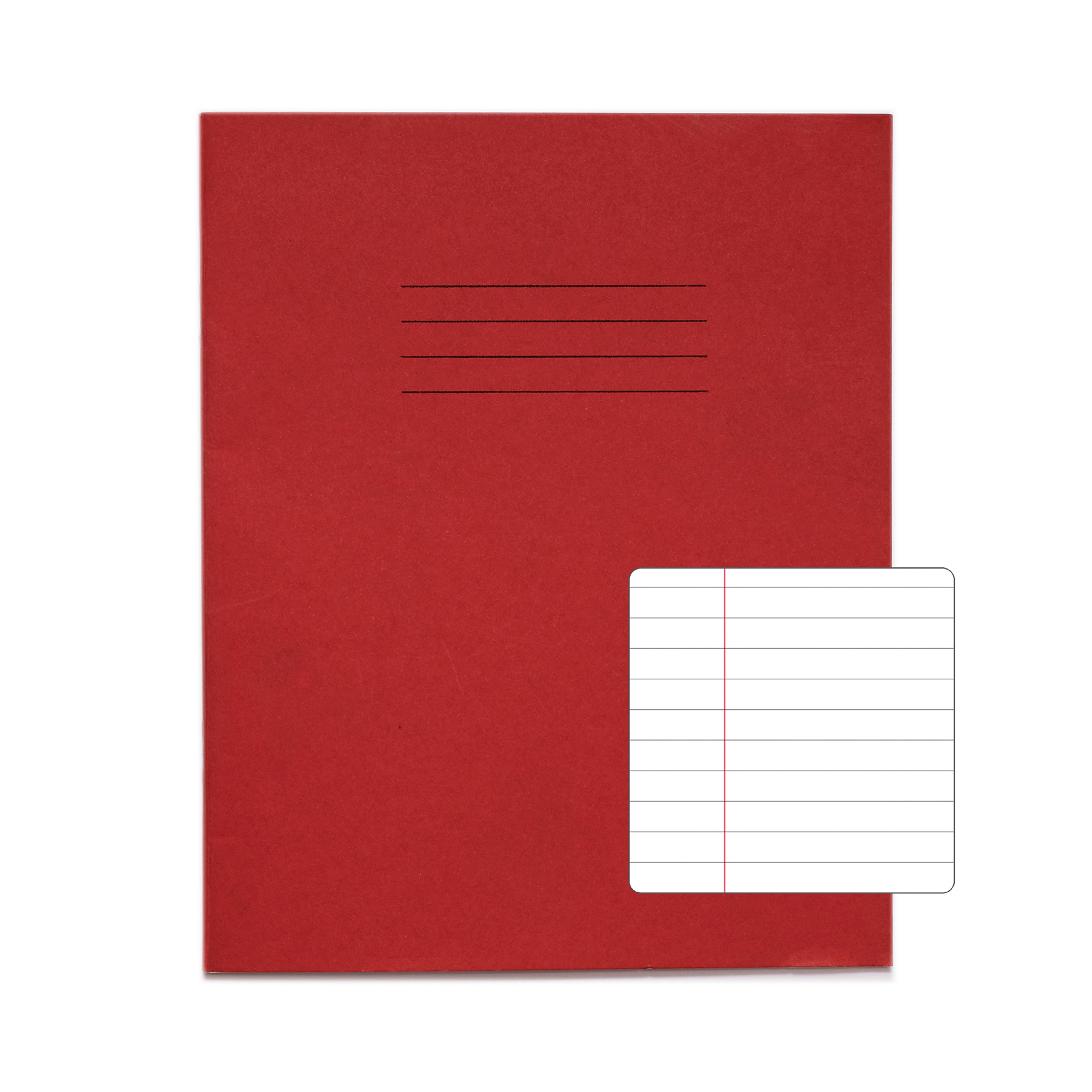 RHINO 8 x 6.5" Exercise Book - 8mm Lined + Margin | 48pg/10pk - Red