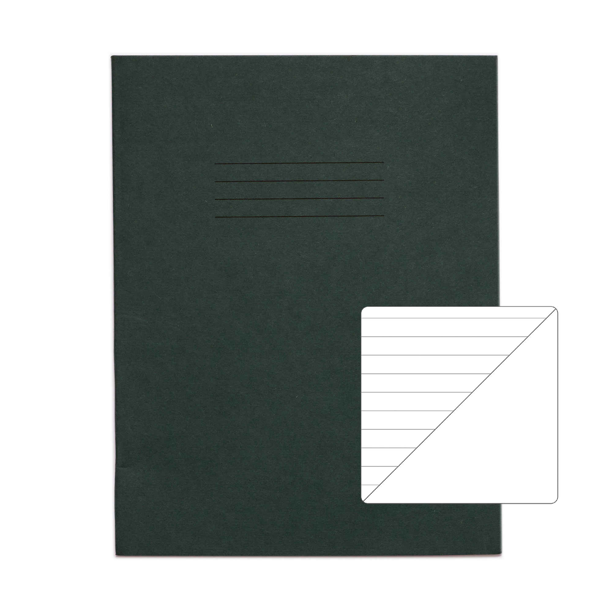RHINO A5+ Exercise Book (9 x 7")- 8mm Lined, Blank Alternate | 80pg/10pk - Dark Green