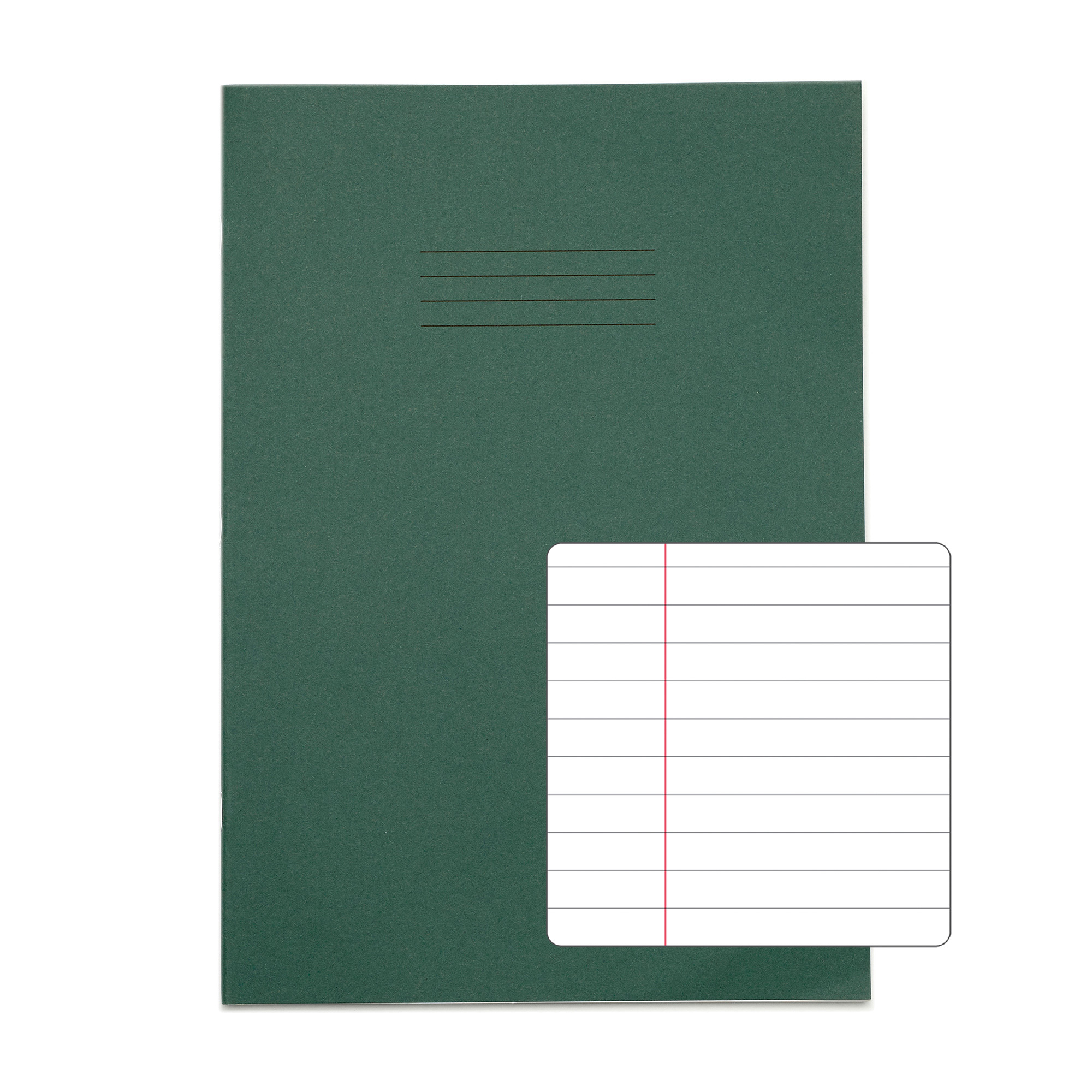 RHINO A4 Exercise Book - 8mm Lined + Margin | 48pg/10pk - Dark Green