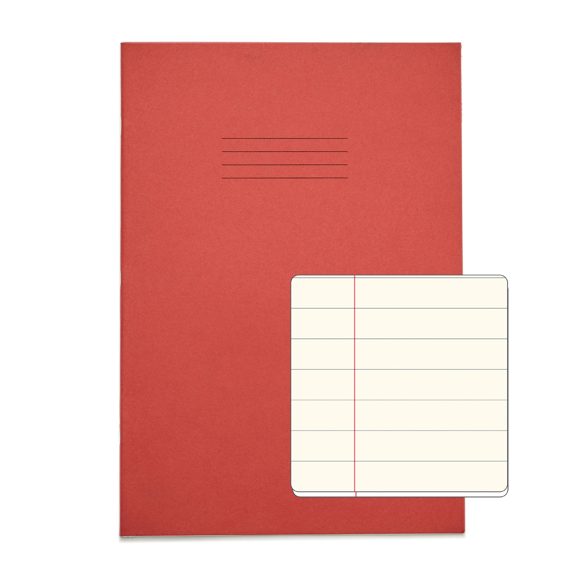 RHINO A4 Exercise Book - 12mm Lined + Margin - Cream Tinted Paper | 48pg/10pk - Red