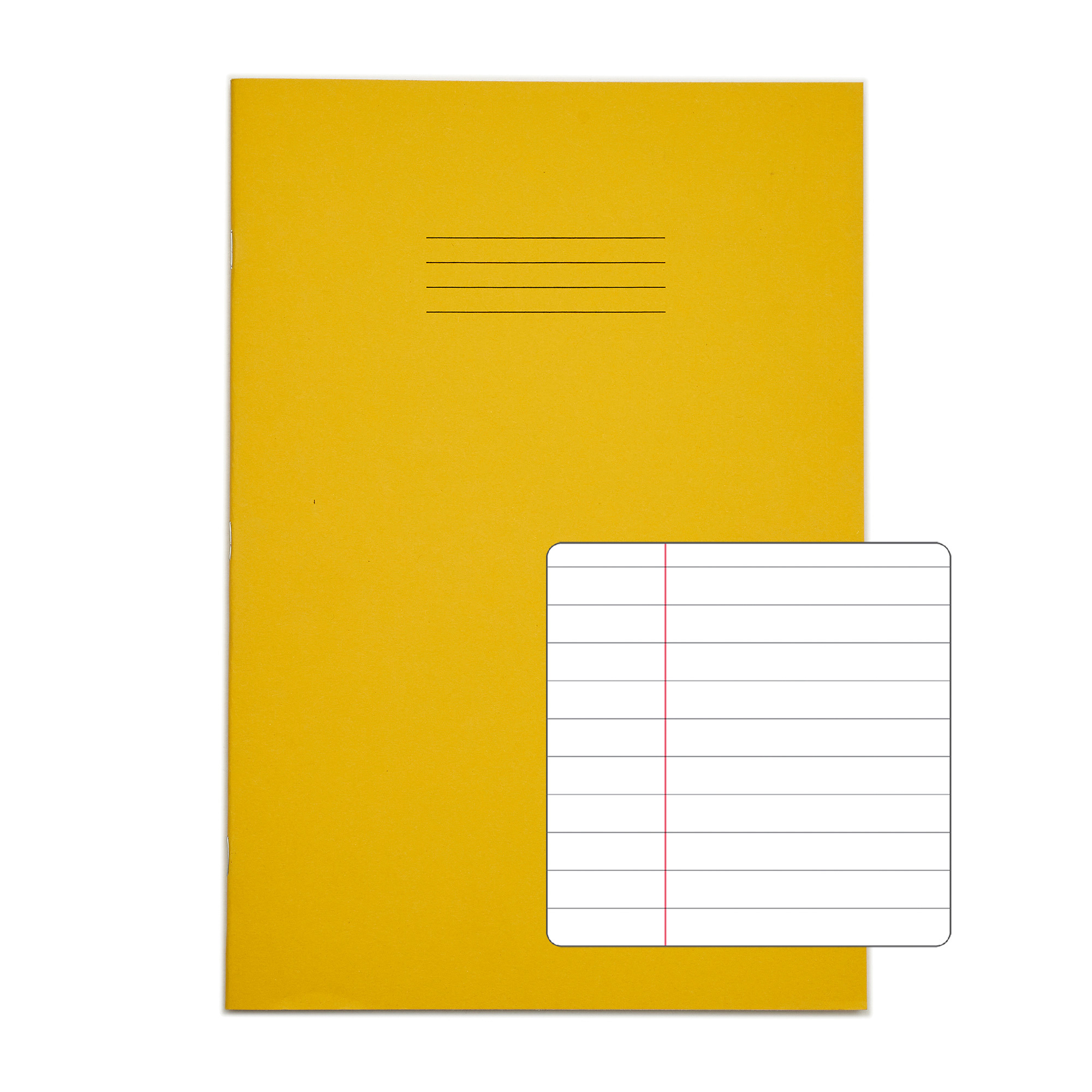 RHINO A4 Exercise Book - 8mm Lined + Margin | 48pg/100pk - Yellow