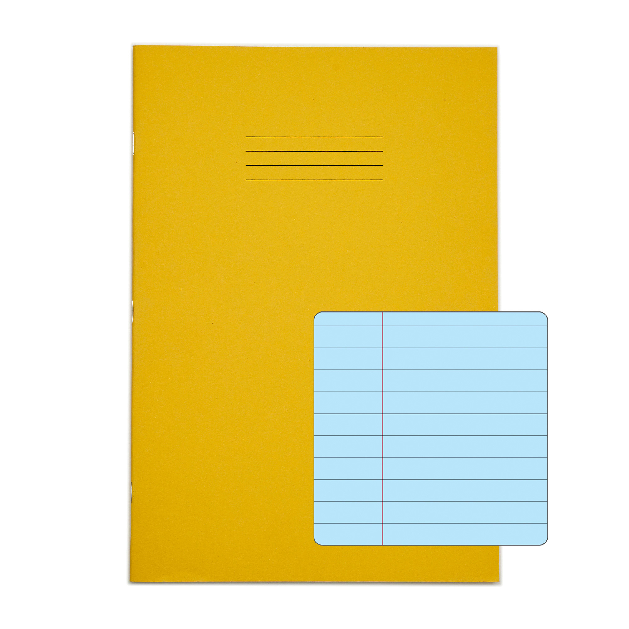 RHINO A4 Exercise Book - 8mm Lined + Margin - Blue Tinted Paper | 48pg/50pk - Yellow
