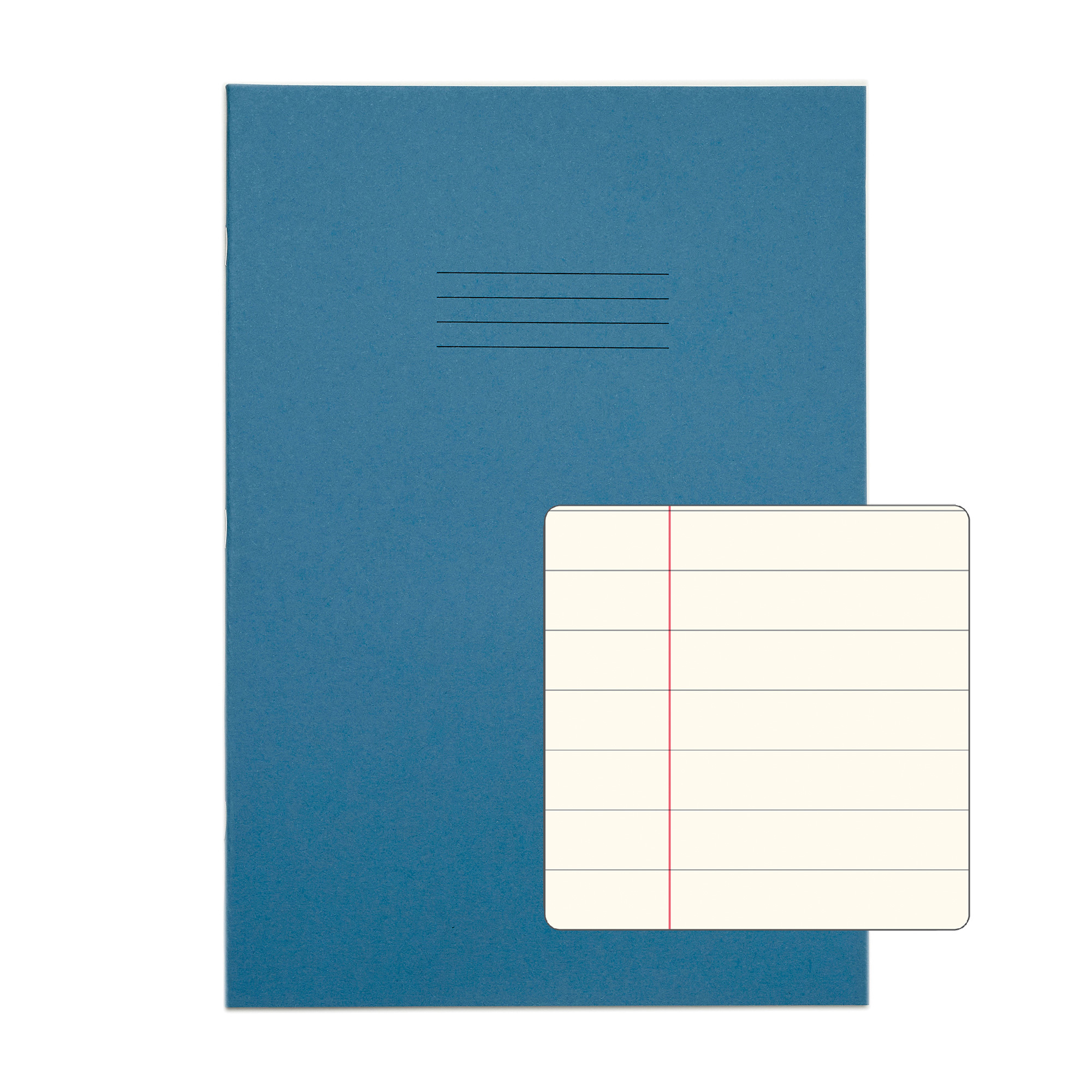 RHINO A4 Exercise Book - 12mm Lined + Margin - Cream Tinted Paper | 48pg/10pk - Light Blue
