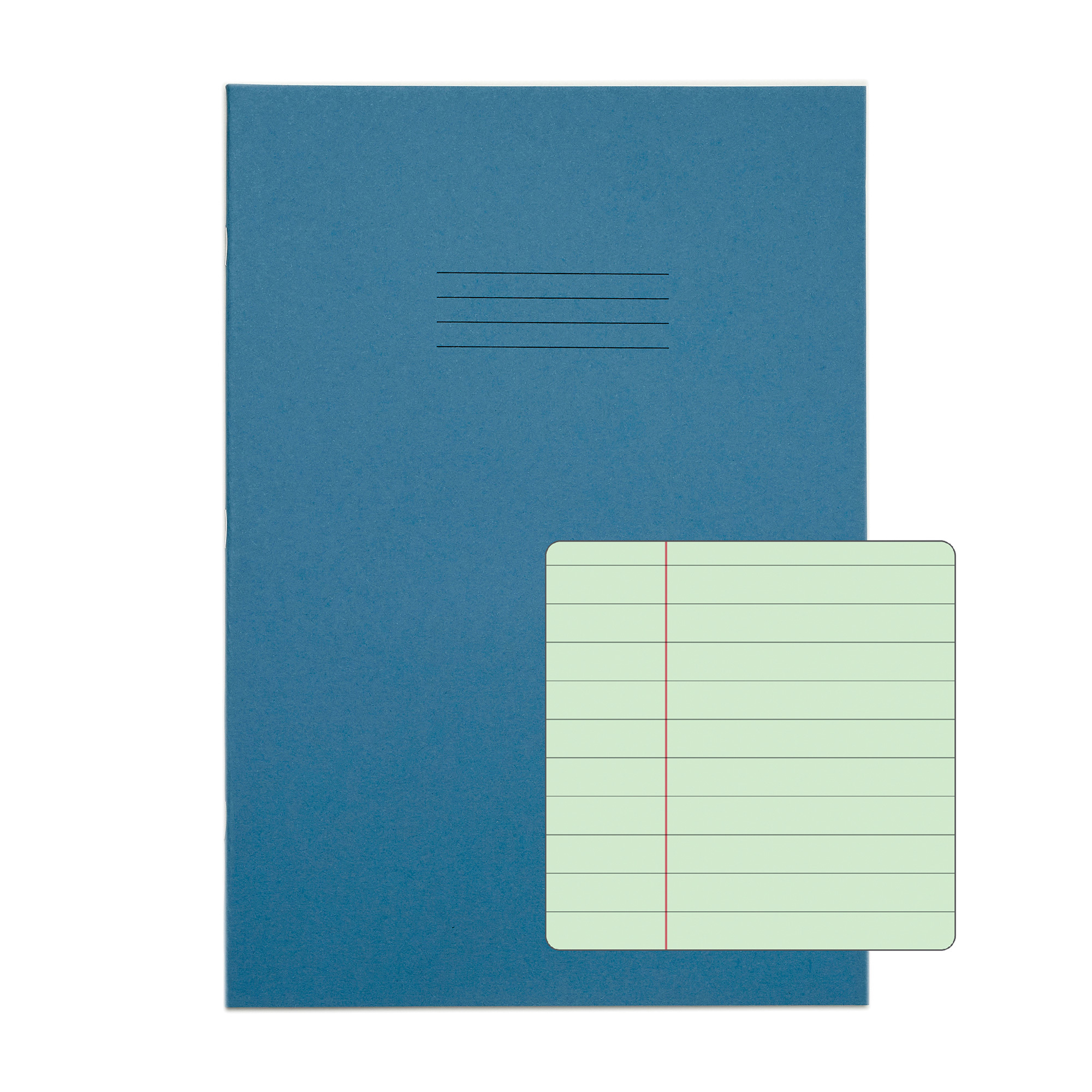 RHINO A4 Exercise Book - 8mm Lined + Margin - Green Tinted Paper | 48pg/10pk - Light Blue