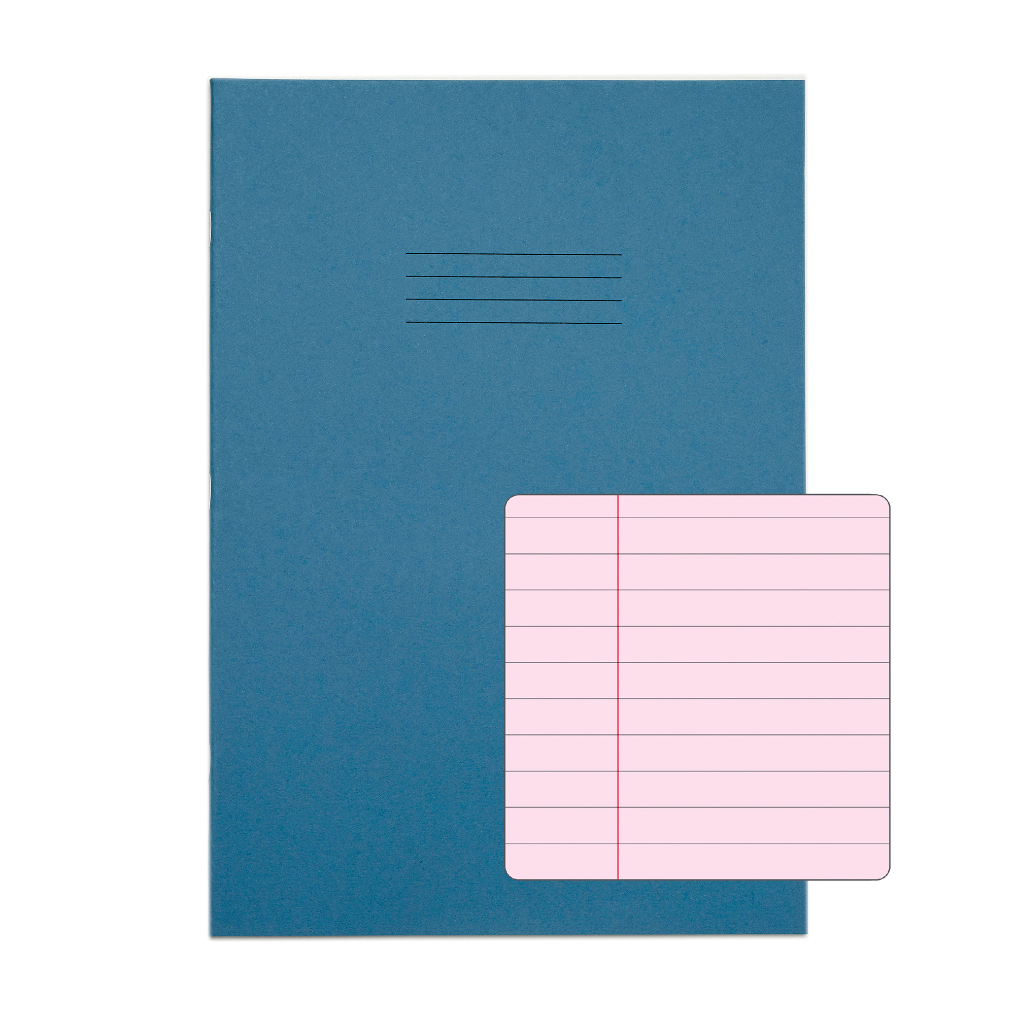 RHINO A4 Exercise Book - 8mm Lined + Margin - Pink Tinted Paper | 48pg/10pk - Light Blue