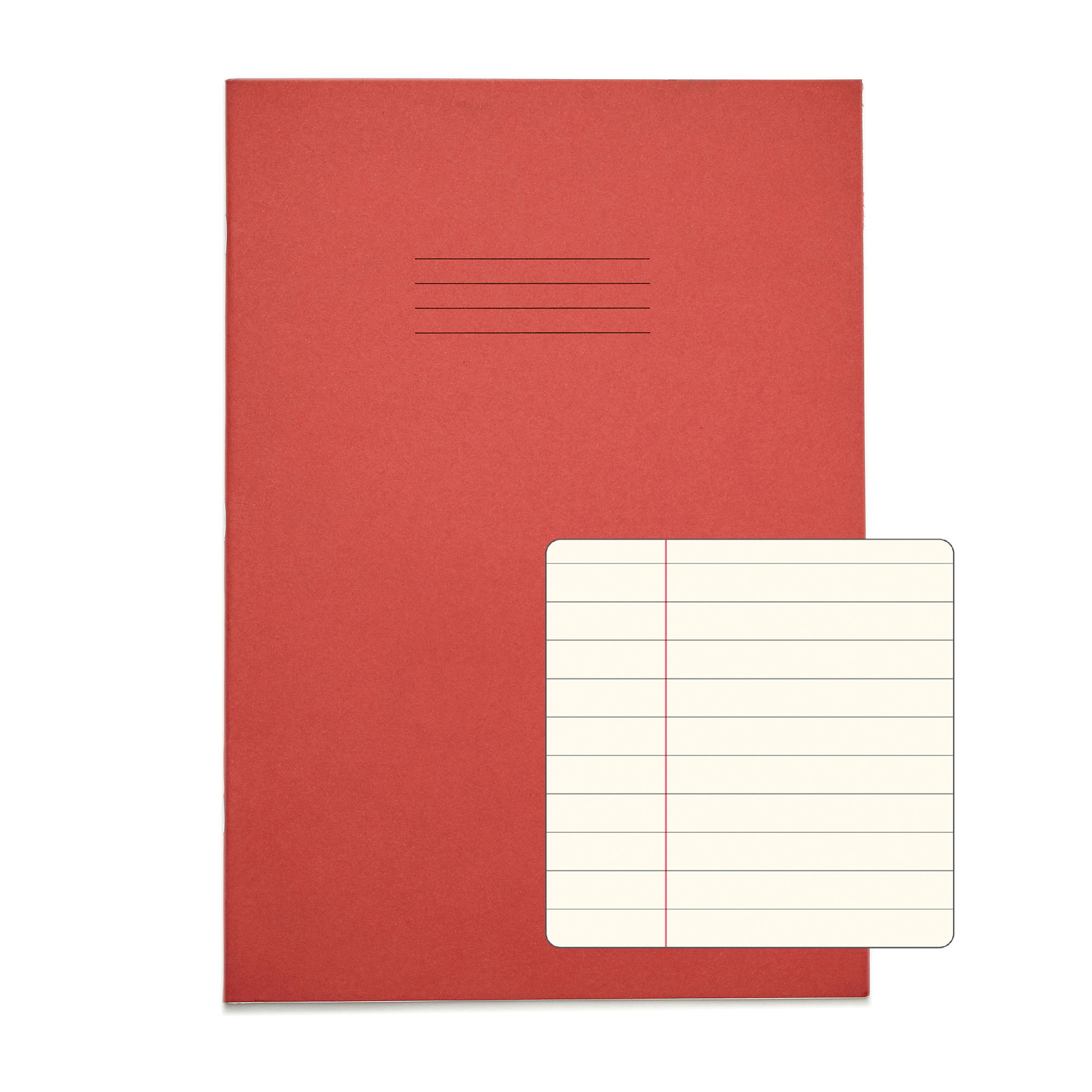 RHINO A4 Exercise Book - 8mm Lined + Margin - Cream Tinted Paper | 48pg/10pk - Red