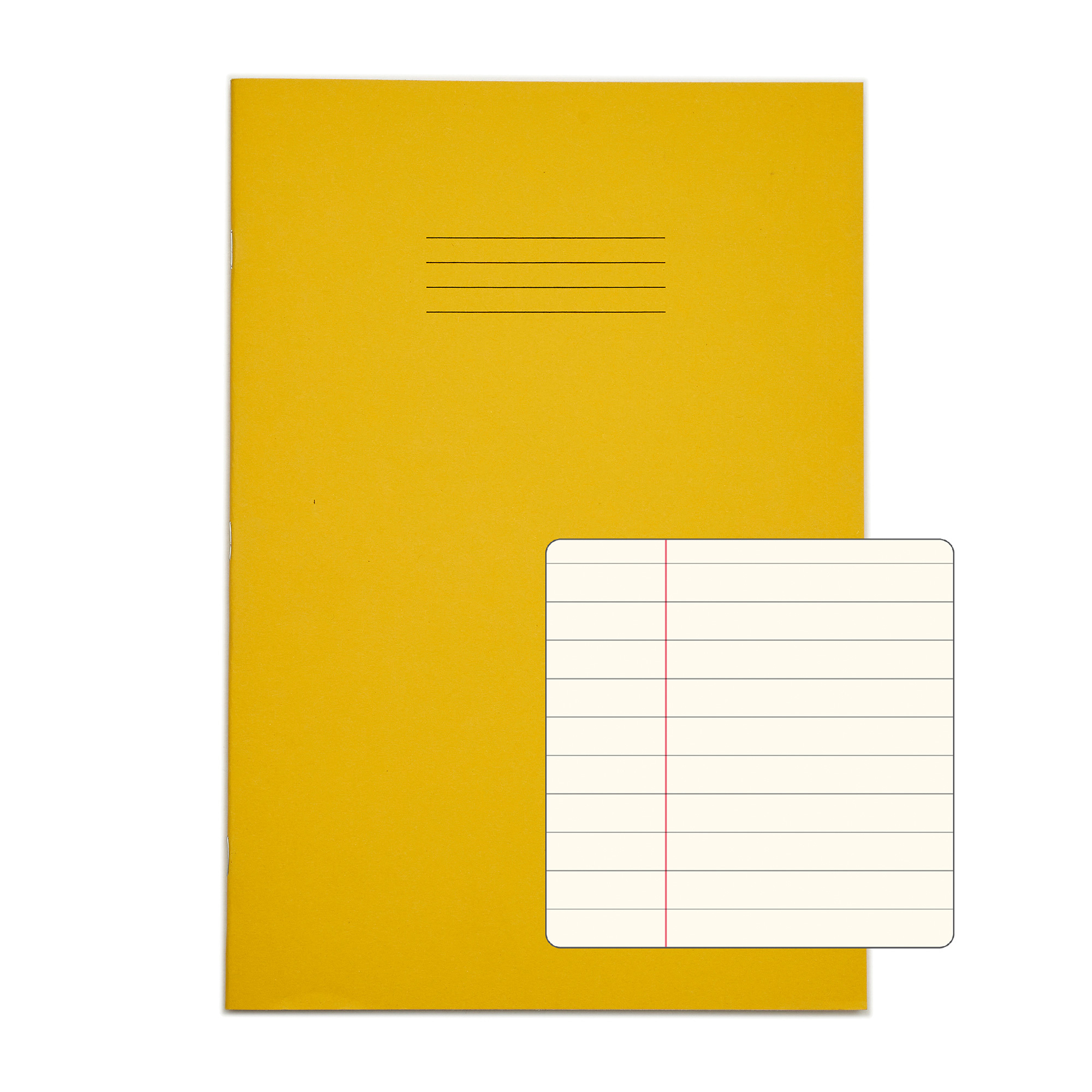 RHINO A4 Exercise Book - 8mm Lined + Margin - Cream Tinted Paper | 48pg/50pk - Yellow