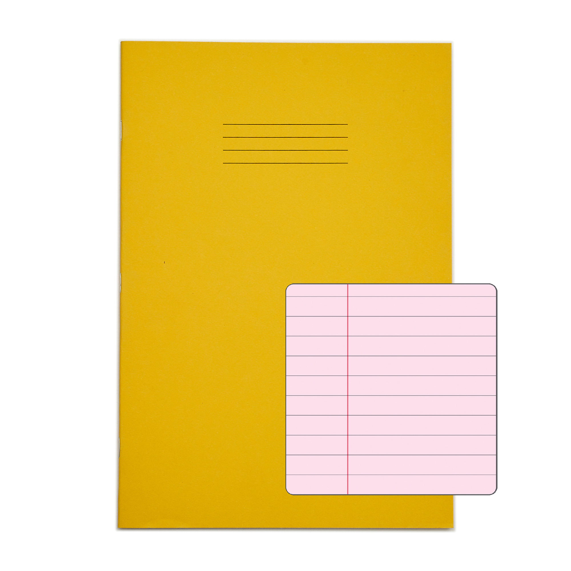 RHINO A4 Exercise Book - 8mm Lined + Margin - Pink Tinted Paper | 48pg/10pk - Yellow