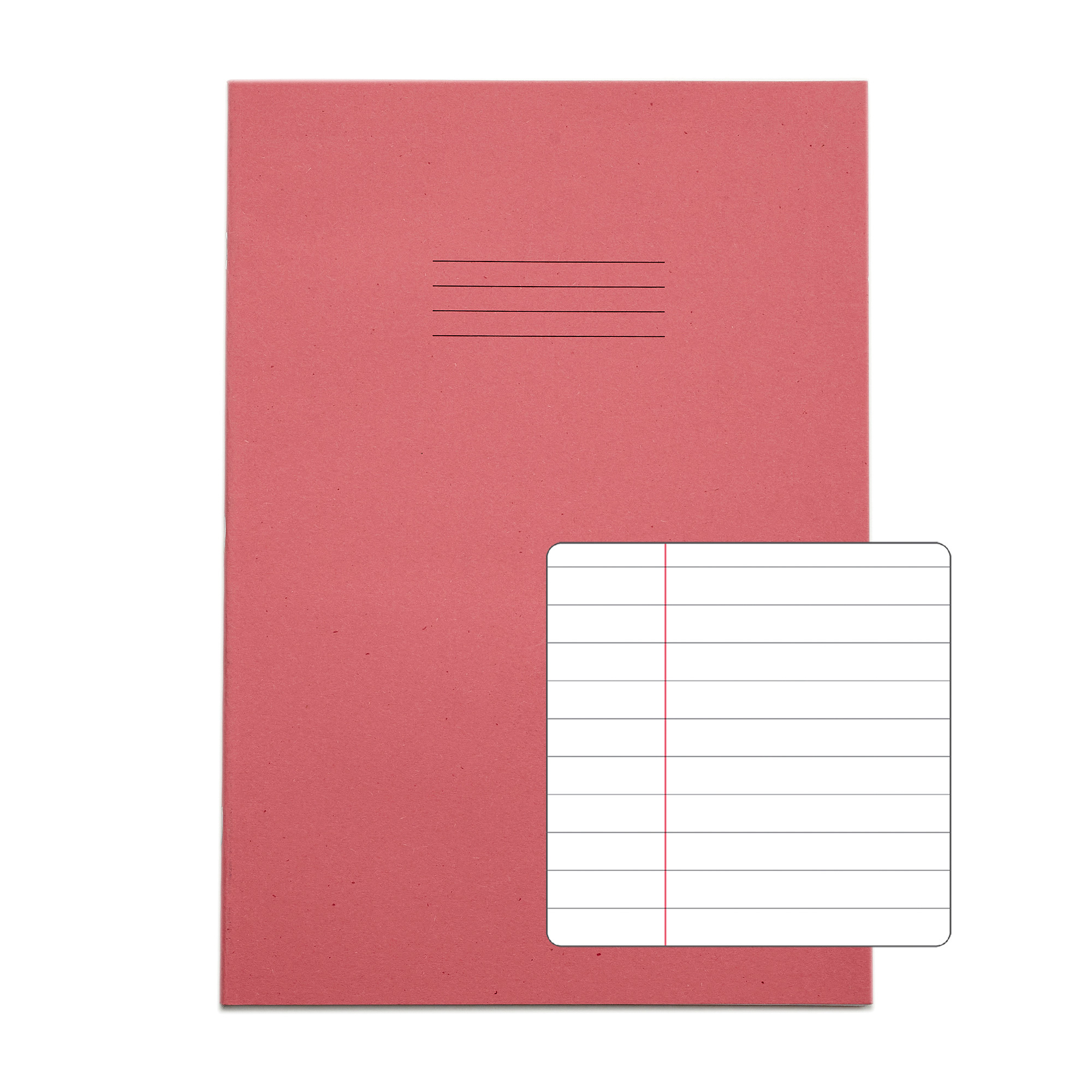 RHINO A4 Exercise Book - 8mm Lined + Margin | 64pg/50pk - Pink