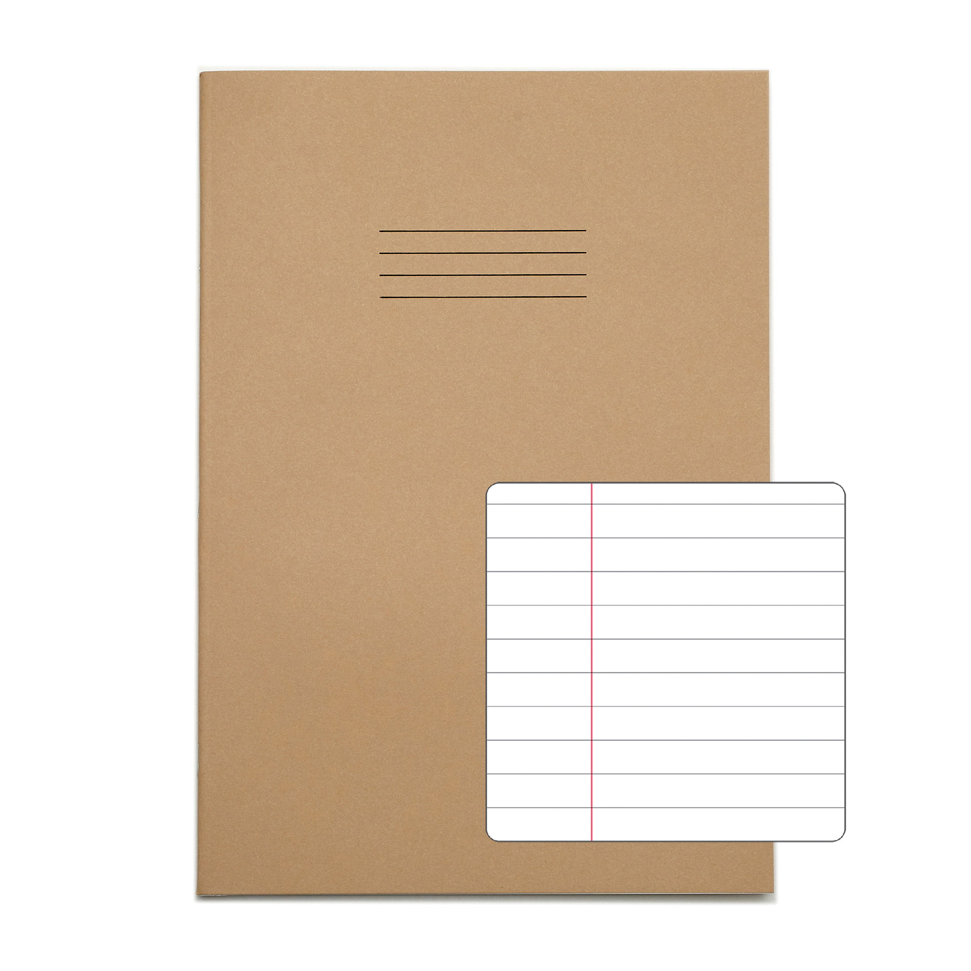 RHINO A4 Exercise Book - 8mm Lined + Margin | 80pg/10pk - Buff