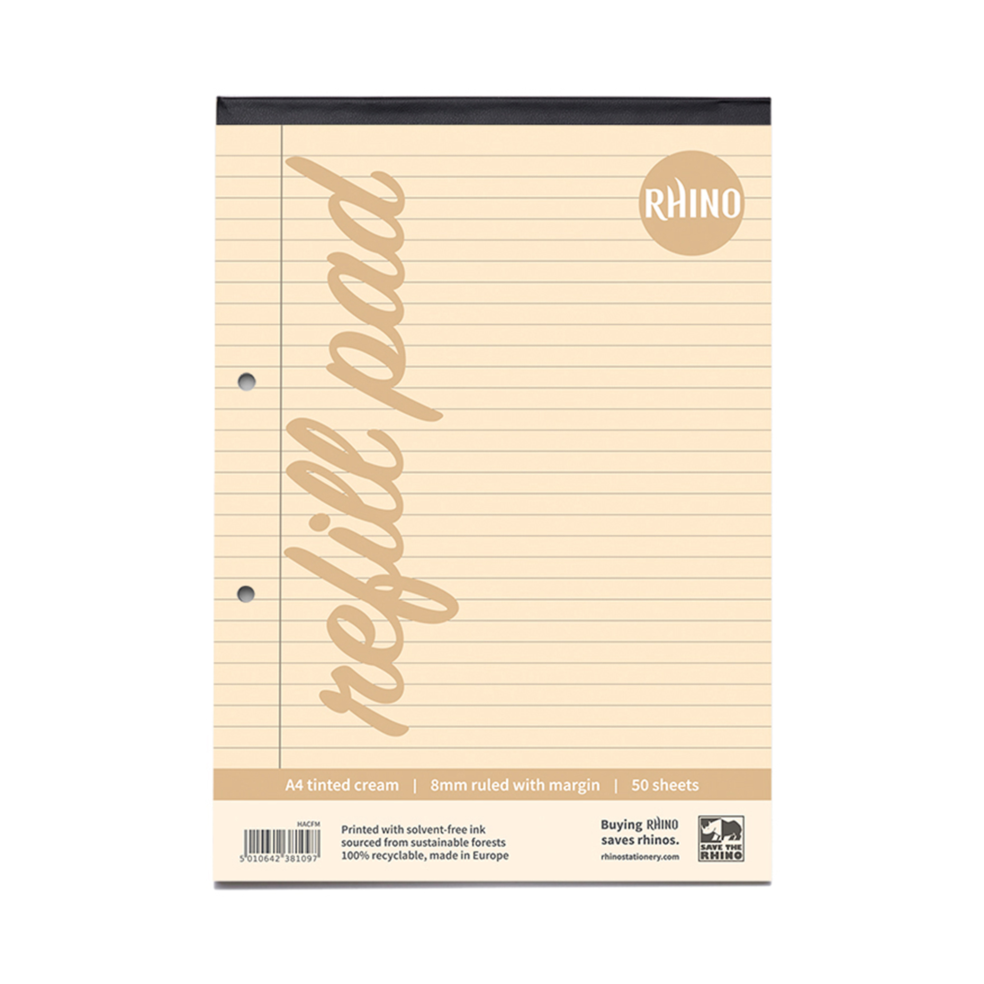 RHINO A4 Refill Pad - Cream Paper - 8mm Lined + Margin | 100pg/36pk