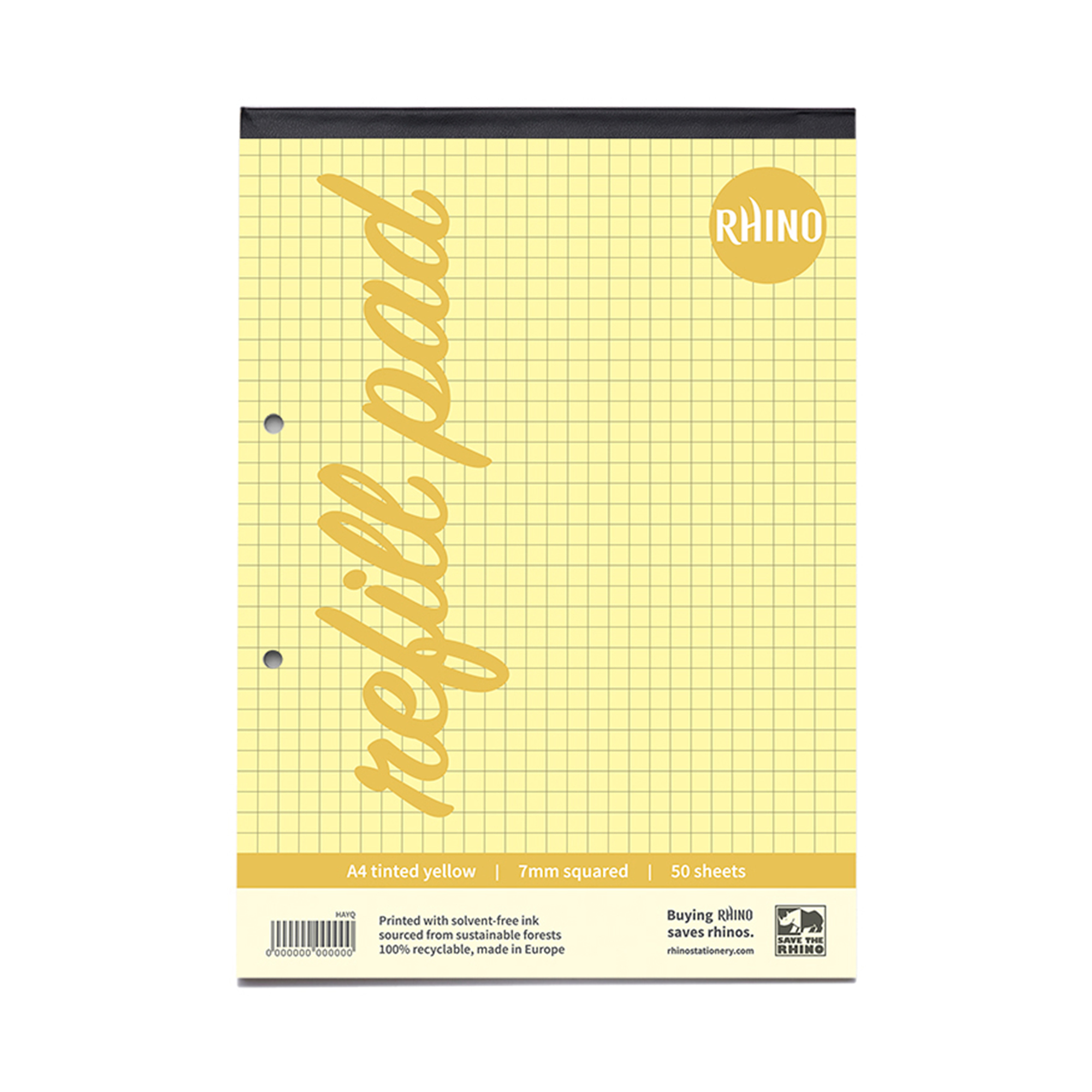 RHINO A4 Refill Pad - Yellow Paper - 7mm Squared | 100pg/36pk