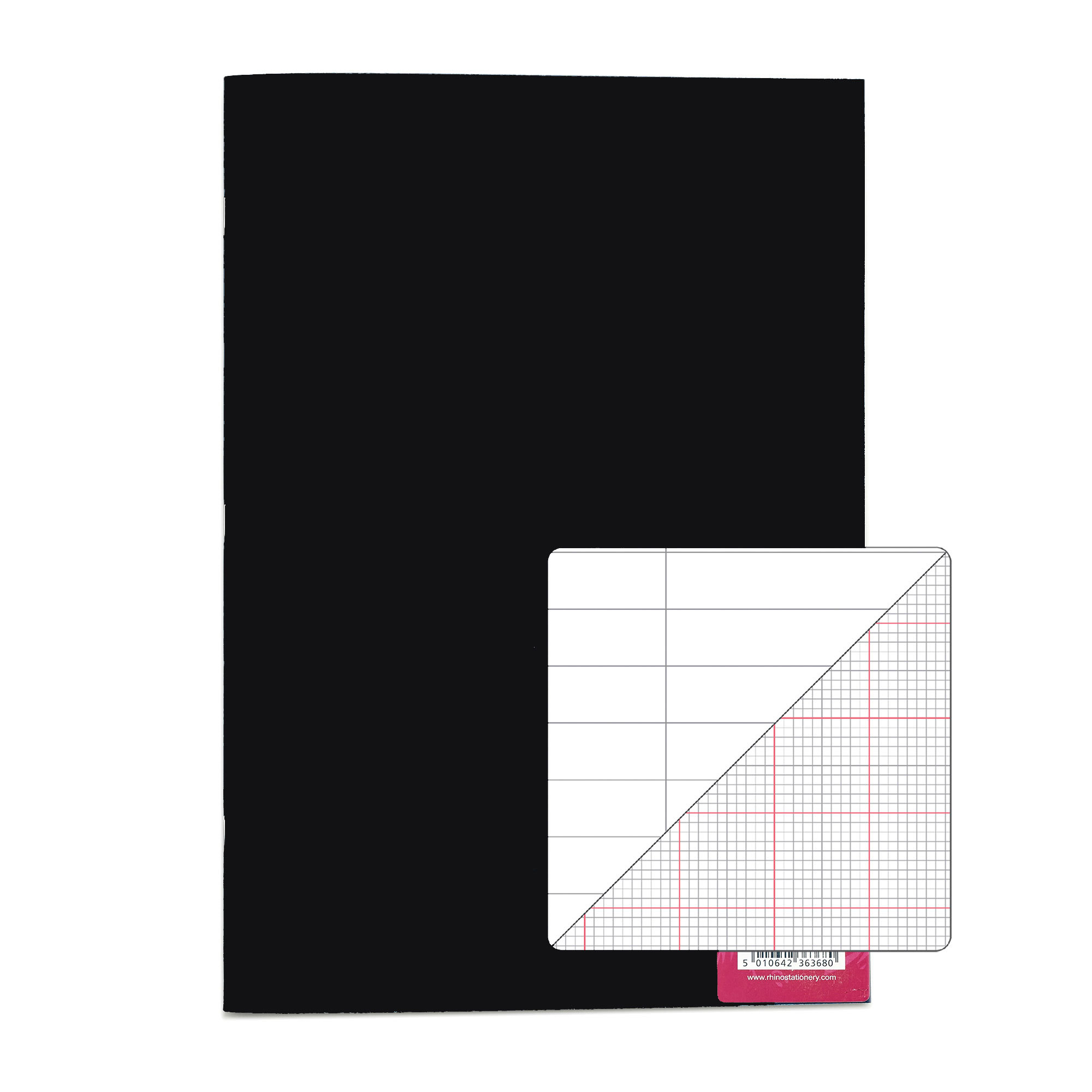 RHINO A4 Science Book - 8mm Lined + Margin/20mm Graph Alternate | 64pg/6pk - Black