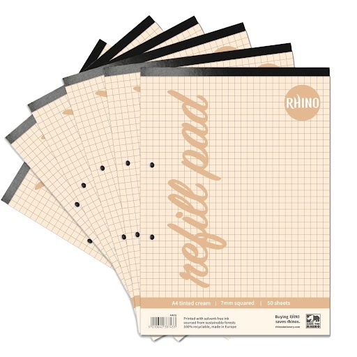 RHINO A4 Refill Pad - Cream Paper - 7mm Squared | 100pg/6pk